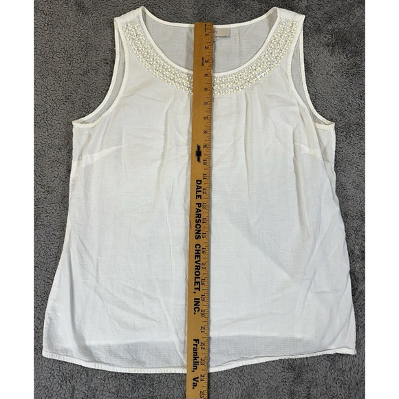 Loft Tank Top Womens Medium White Beaded Trim Casual Knit Lightweight Blouse - Picture 6 of 8